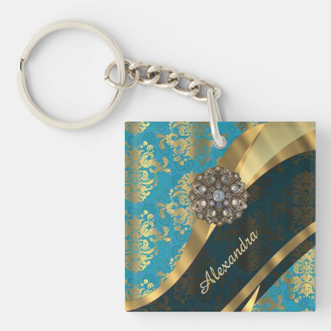 Söt personlig Romly aqua damask mönster (Framsidan)