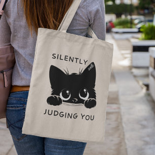 Söt personlig svart katt som tyst dömer dig tygkasse