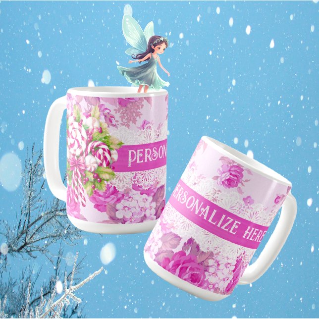 Söt Personligens Rosa och Lila jul Kaffemugg (Personalize this mug for someone special, maybe fill it with candy canes for a sweet gift!)