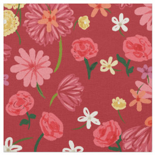 Söt Petite Flowers Mönster på Burgundy Red Tyg