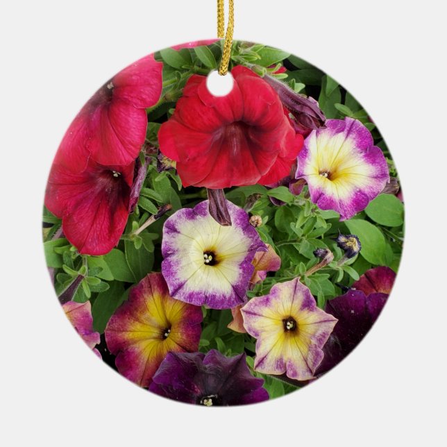 Söt Petunias Lila och Rosa Blommor jul Julgransprydnad Keramik (Framsidan)