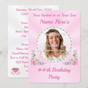 Söt PHOTO Birthday Inbjudningskort till henne