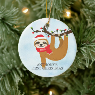 Söt Photo Sloth Baby, första julprydnaden Julgransprydnad Keramik