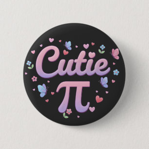 Söt Pi-symbol Math Puns Rosa Fjärilar Hjärtan Knapp