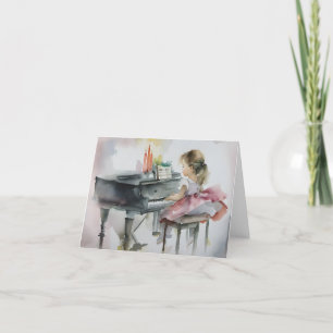 Söt Pianist lilla flicka som spelar Piano Card Tack Kort
