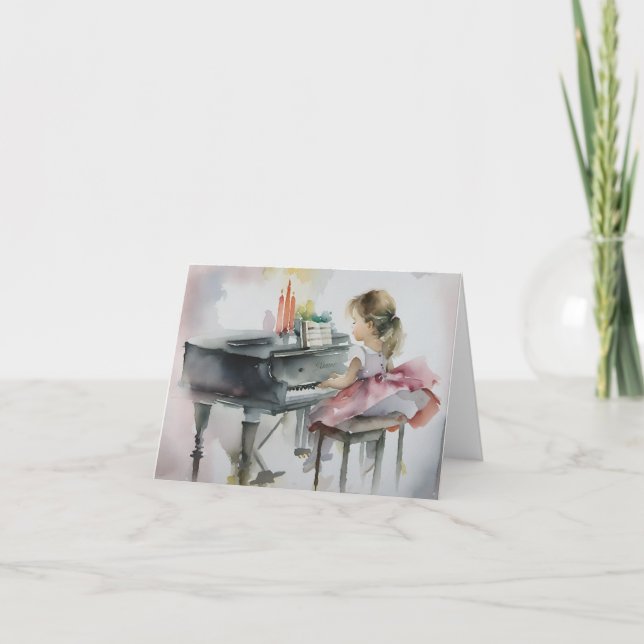 Söt Pianist lilla flicka som spelar Piano Card Tack Kort (Framsida)