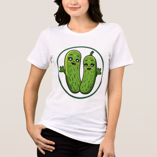 Söt Pickle-par Underhållande Kawaii Gurkor T-shirt (Framsida)