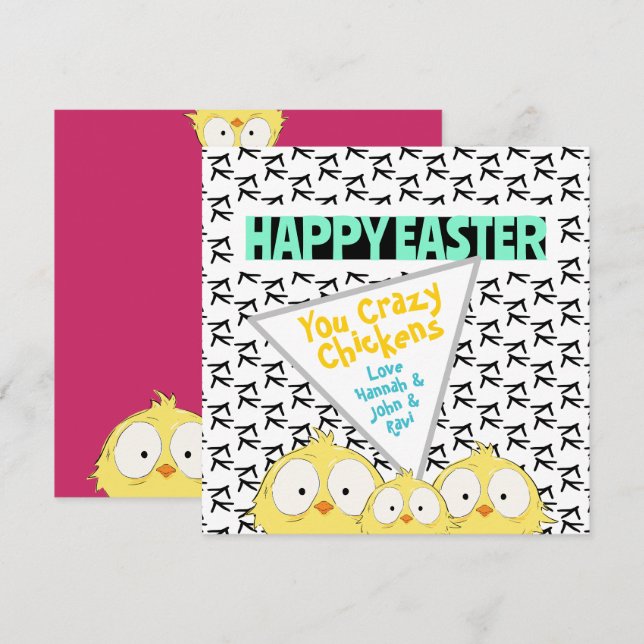 Söt Pigg "Glad Påsk Du Galna Höns" Julkort (Fram/baksida)