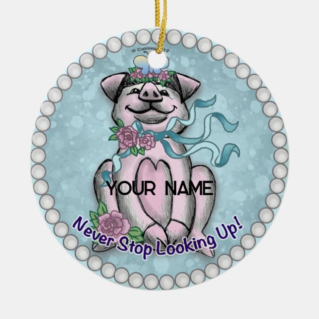 Söt Piggy Julgransprydnad Keramik (Framsidan)