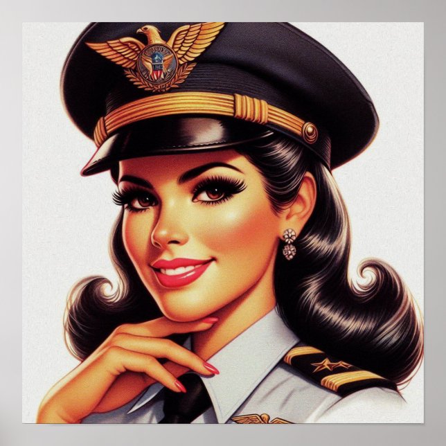 Söt Pilot Militär Pinup Poster (Framsidan)