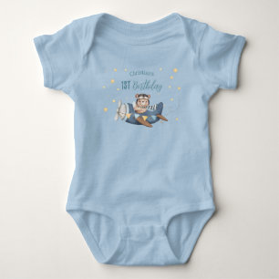 Söt Pilotbjörn Blå Vintage Flygplan Födelsedag T Shirt