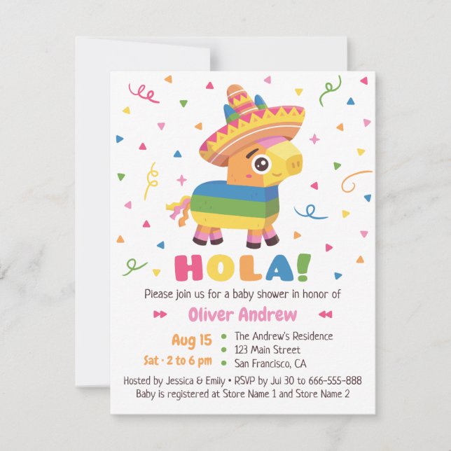 Söt Pinata Konfetti Hola Fiesta Baby Shower Inbjudningar (Framsida)