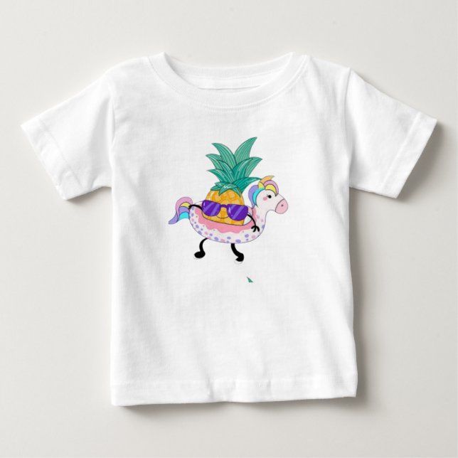 Söt Pineapple Enhörning Flotte Baby T-Shirt (Framsida)
