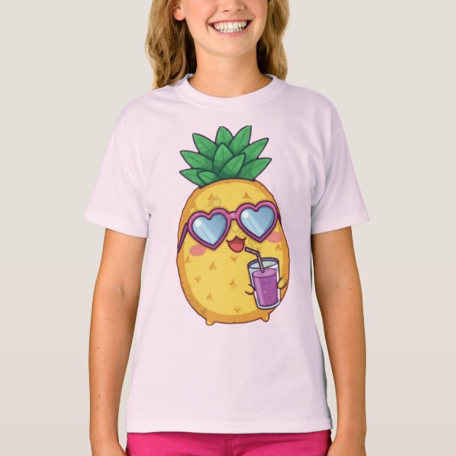 Söt Pineapple med Solglasögon Tjej T-Shirt (Framsida)