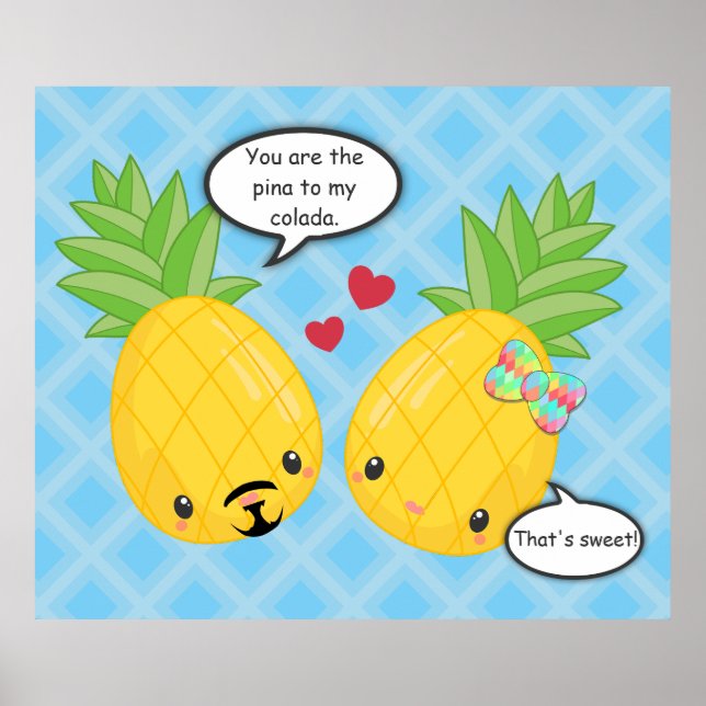 Söt Pineapple Tropical Pina Colada Romantic Poster (Framsidan)