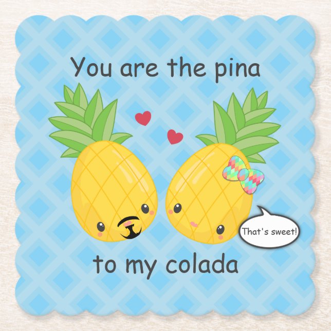 Söt Pineapple Tropical Pina Colada Romantic Underlägg Papper (Framsida)