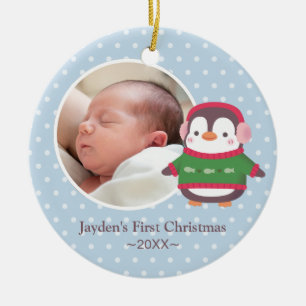Söt pingisbaby Första julen Foto Julgransprydnad Keramik