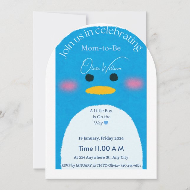 Söt Pingisbaby Pojke Dop Invitation | Blå Cus Inbjudningar (Framsida)