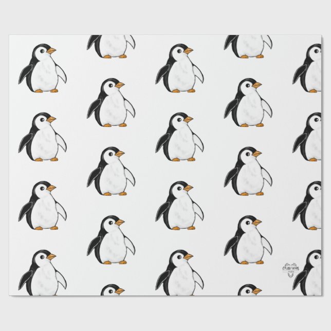 Söt Pinguin Mysig Whimsical Mönsterpresent Presentpapper (Platt)