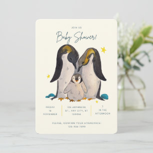 Söt pingvin akvarell baby shower inbjudan