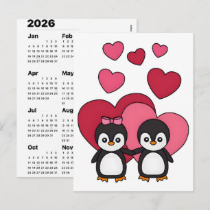 Söt pingvin Alla hjärtans dag-gåva Kalender 2026 u Helg Vykort