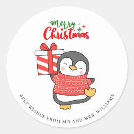 Söt pingvin God Jul Runt Klistermärke