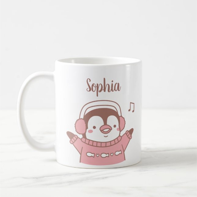 Söt pingvin i tröja, personlig gåva till barnbarn kaffemugg (Vänster)
