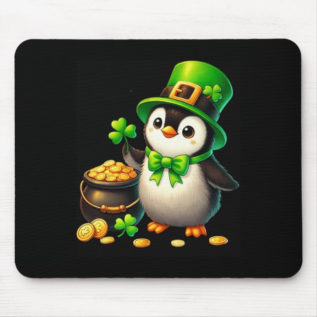 Söt pingvin irländsk tomte St Patricks Day pojkar  Musmatta (Framsidan)