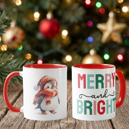Söt pingvin jul glädje och ljus mugg
