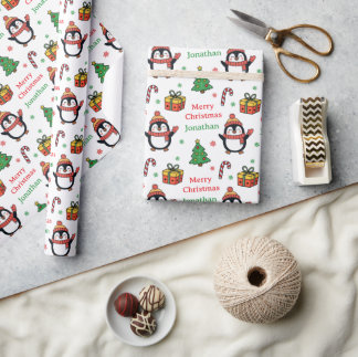 Söt pingvin julgran högtider presentpapper