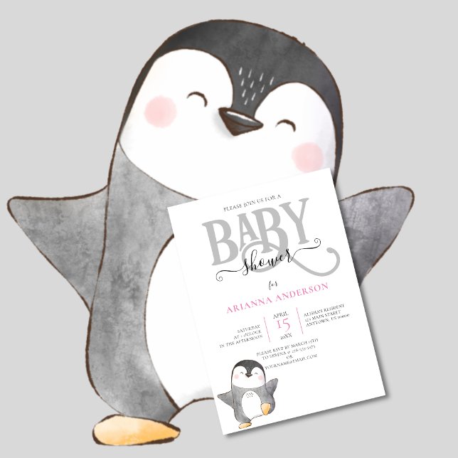 SÖT PINGVIN KÖNSNEUTRAL BEBIS BASH INBJUDAN (Cute Baby Penguin Baby Shower Invitation)