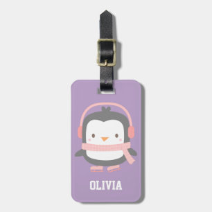 Söt pingvin lila flickor personlig lila bagagebricka