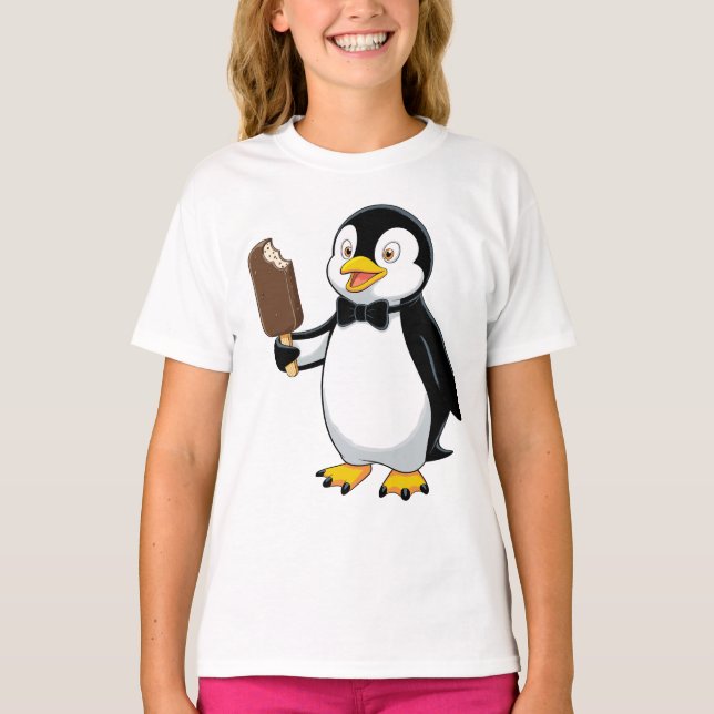 Söt pingvin med isglass- series design t shirt (Framsida)