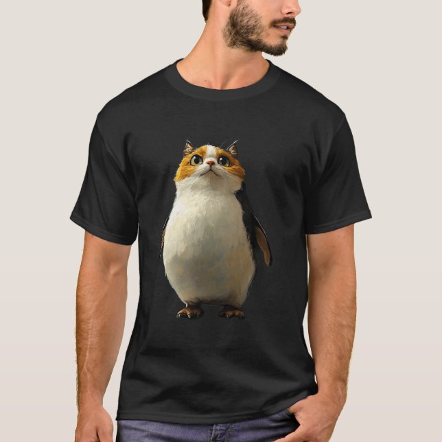 Söt pingvin med kattansikte t shirt (Framsida)