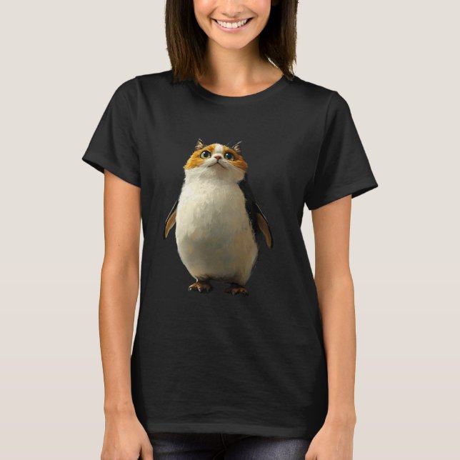 Söt pingvin med kattansikte t shirt (Framsida)