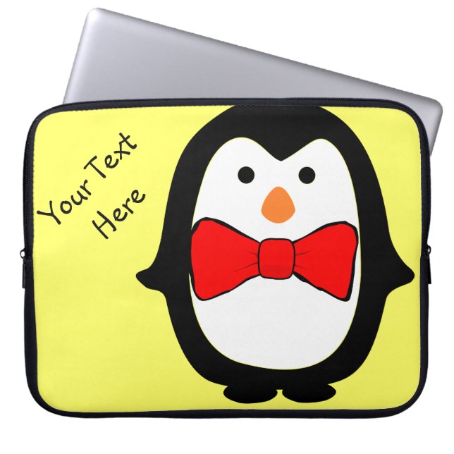 Söt pingvin med röd fluga Gul elektronikväska Laptop Sleeve (Framsidan)