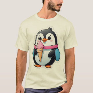Söt pingvin med rosa istappcartoon t shirt
