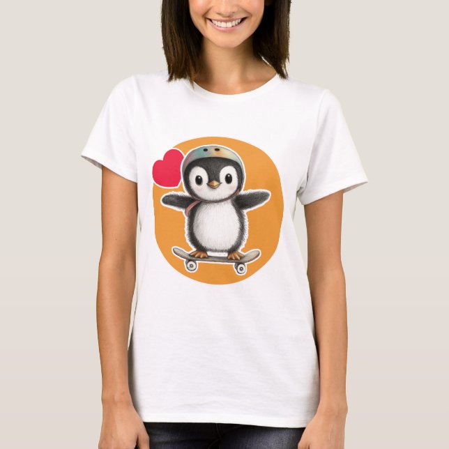 Söt pingvin med skateboard t shirt (Framsida)