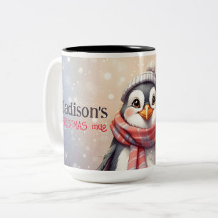 Söt pingvin personlig christmas Två-Tonad mugg