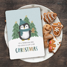 Söt Pingvin Rolig Pingvin-lek Jul Julkort
