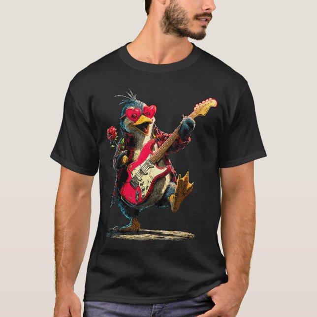 Söt pingvin som spelar gitarr gitarrist djur t shirt (Framsida)