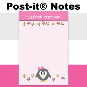 Söt pingvin stjärna namn barn rosa gul post-it block