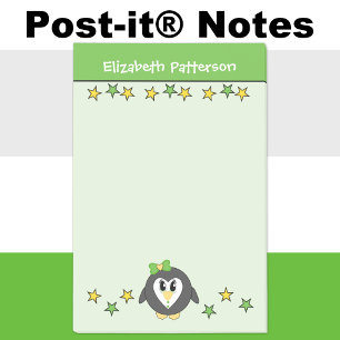 Söt pingvin stjärnors namn barn grön gul post-it block