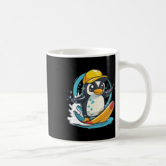 Söt pingvin surfing  kaffemugg (Höger)