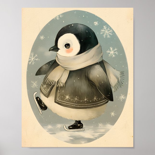 Söt pingvin vinter vattenfärg barnkammare konst poster (Framsidan)