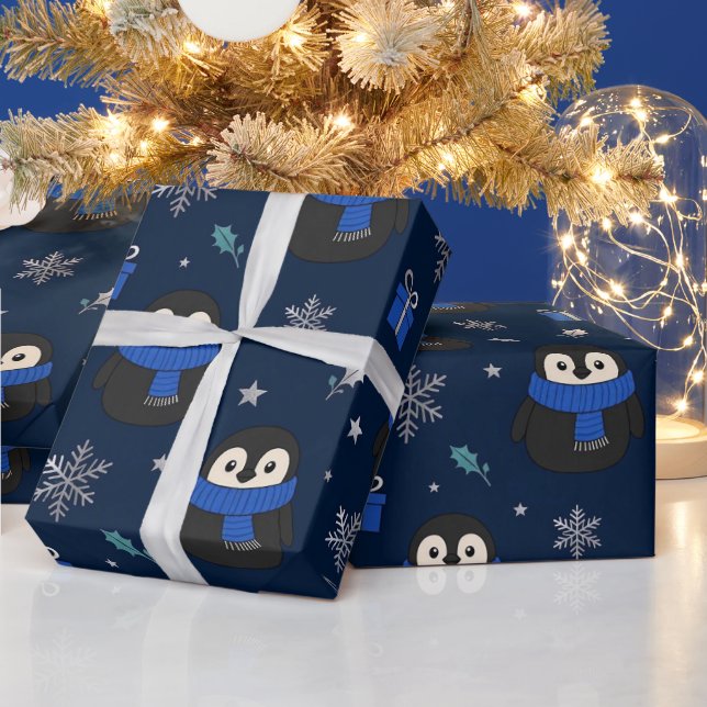 Söt pingvin vinterpresentpapper  presentpapper (Helgdagar)