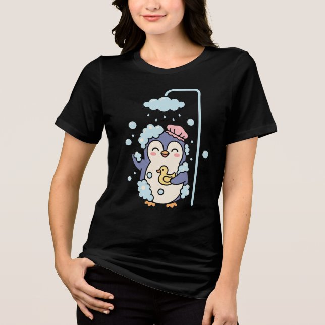 Söt pingvinbadtid t shirt (Framsida)