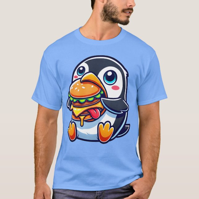 Söt pingvinburger tecknad snabbmat retro t shirt (Framsida)