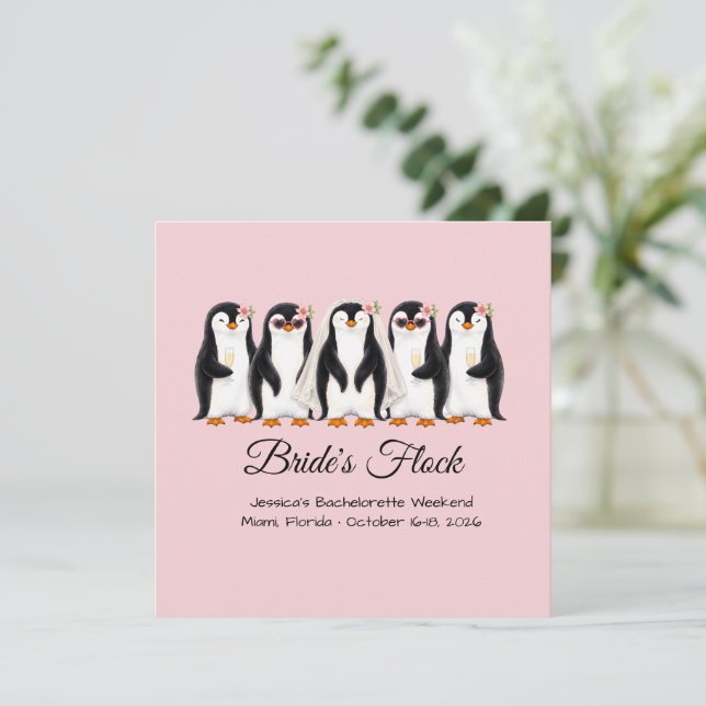Söt pingvinhustrus flock rosa möhippa  inbjudningar (Stående Fram)