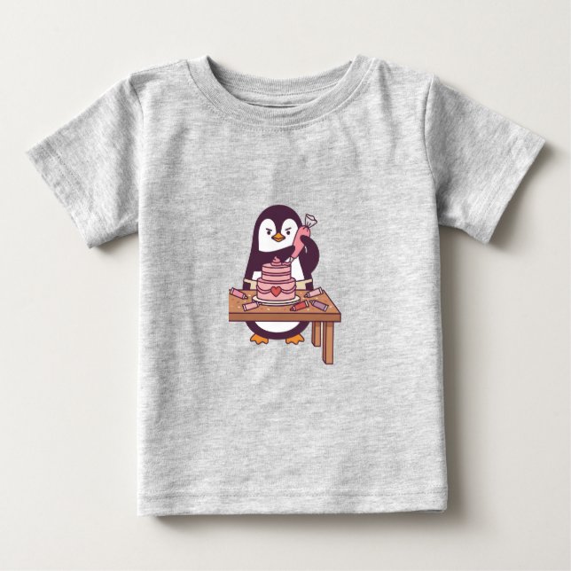 Söt pingvinkaka Alla hjärtans dag barn t-shirt - F (Framsida)